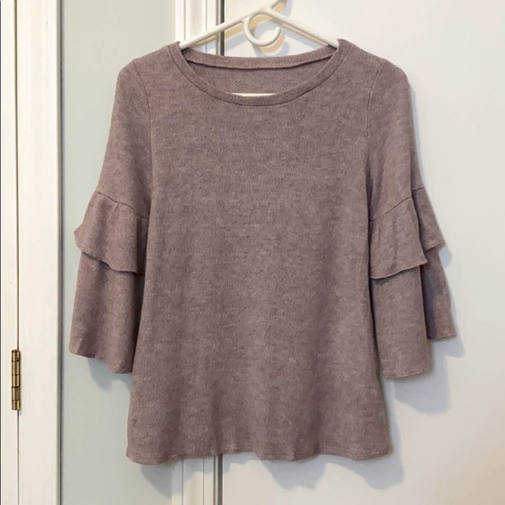 Madewell purple tier ruffle sleeve sweater